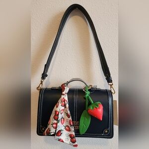 Steve Madden Black Shoulder Bag with Strawberry Charm